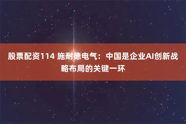 股票配资114 施耐德电气：中国是企业AI创新战略布局的关键一环